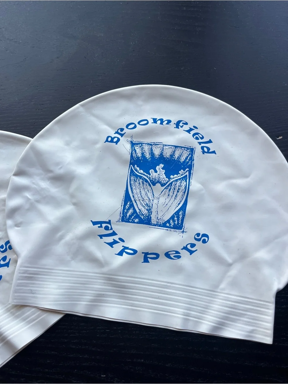 Vintage Broomfield Flippers White Latex Swim Caps Lot of 2